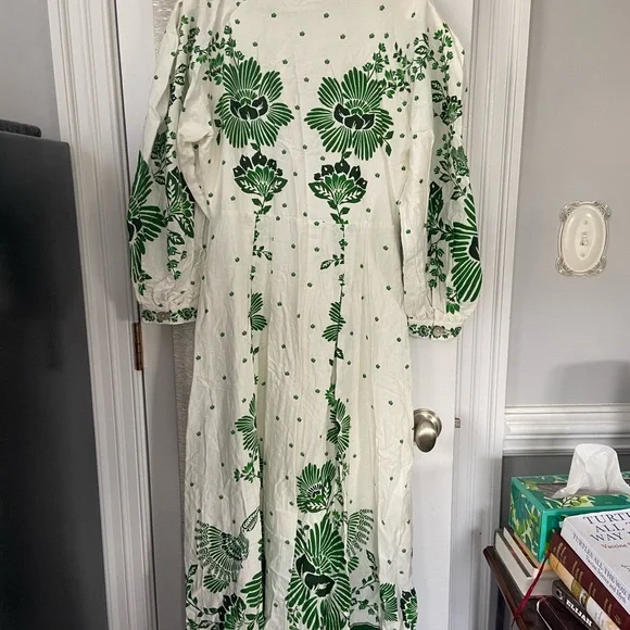 FARM Rio White Maxi Dress with Green Floral Print size small Flaw - Picture 4 of 7